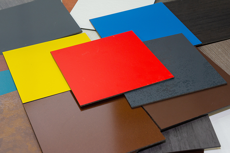 Multi-colored samples of composite materials for the ventilated
